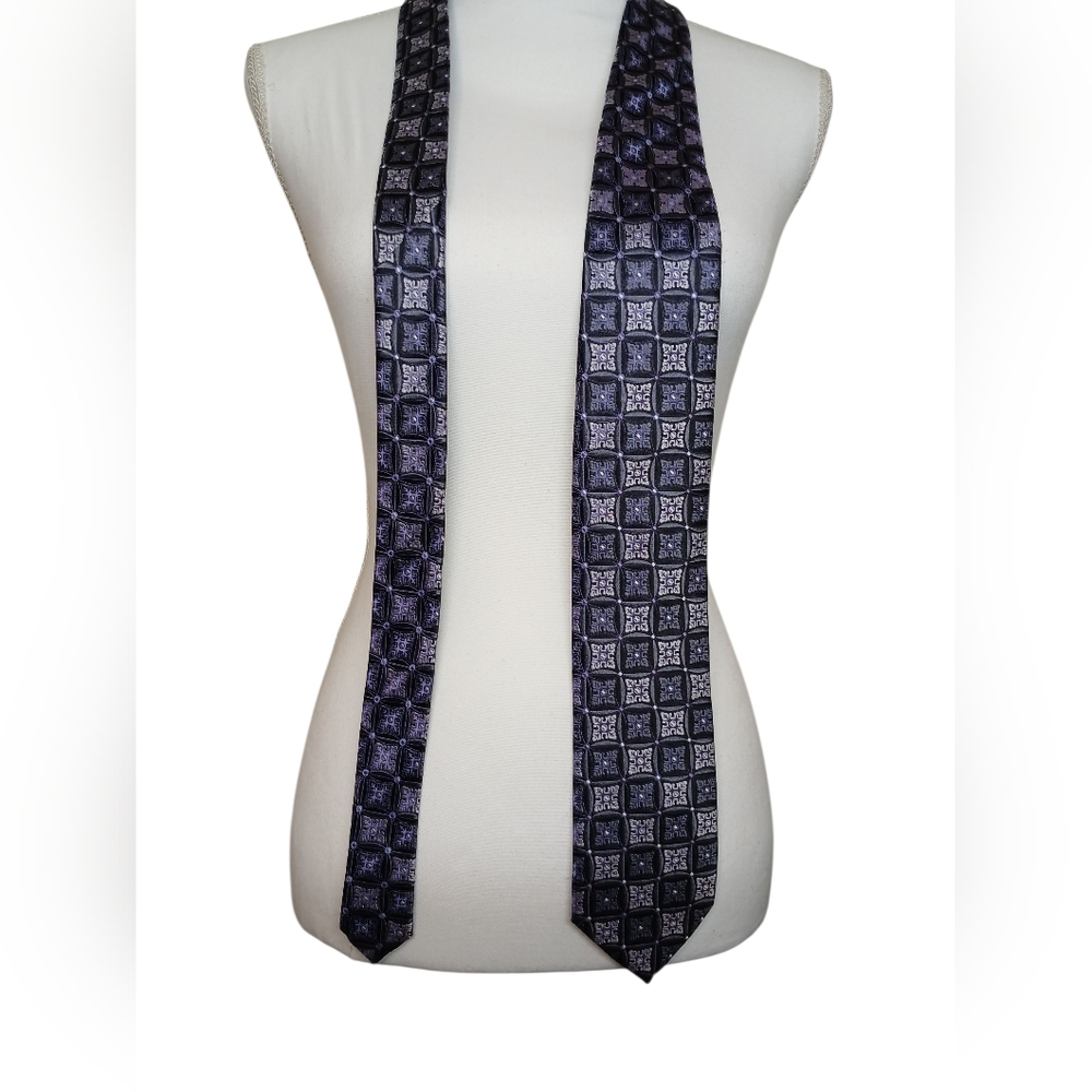 Zianetti Italian Silk Tie Purple Black Geometric Pattern